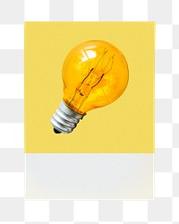 Yellow light bulb png sticker, instant photo design, transparent background