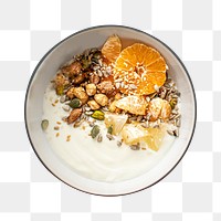 Citrus yogurt png sticker, caramelized nuts, transparent background