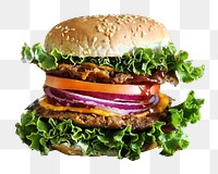 Vegan cheeseburger png food sticker, transparent background
