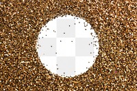 Png gold glittery round frame sticker, transparent background