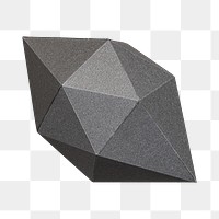 3D geometric png gray octahedral polyhedron shaped paper craft sticker, transparent background