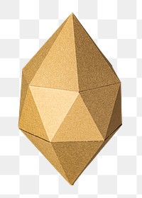 3D golden geometric png octahedral polyhedron shaped paper craft sticker, transparent background