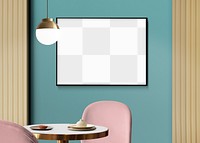 PNG picture frame mockup, transparent design, contemporary living room interior