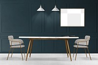 PNG picture frame mockup, transparent design, contemporary dining room interior