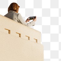 Png woman taking picture border,  transparent background