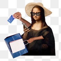 Png Mona Lisa shopping sticker, Leonardo da Vinci's artwork mixed media transparent background. Remixed by rawpixel.