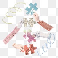 Connection puzzle png sticker, mixed media transparent background