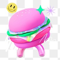 3D burger png sticker, mixed media transparent background