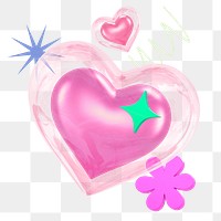 3D heart png sticker, mixed media transparent background