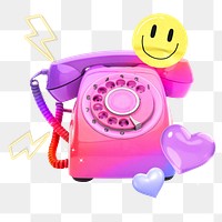 3D telephone png sticker, mixed media transparent background