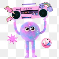 Radio monster png sticker, mixed media transparent background