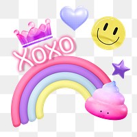 Rainbow xoxo png sticker, mixed media transparent background