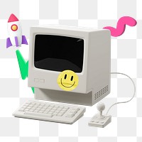Retro computer png sticker, mixed media transparent background