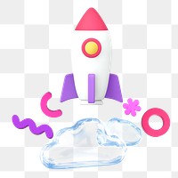 Business 3D rocket png sticker, mixed media transparent background