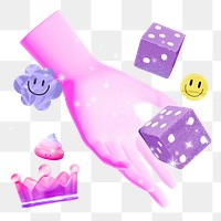 Rolling dice png sticker, mixed media transparent background