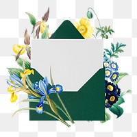 Floral envelope png vintage sticker, mixed media transparent background