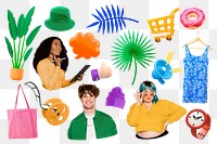 Fashionista png illustration sticker set, transparent background