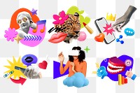 Lifestyle remix png illustration sticker set, transparent background