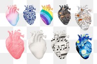 Surreal human heart png sticker set, transparent background