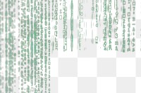 Green computer code png background, transparent design