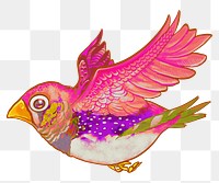 Flying pink bird png sticker, animal illustration on transparent background