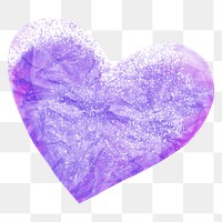 Purple glitter heart png sticker, transparent background