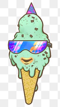 Sunglasses ice-cream cartoon png sticker, transparent background