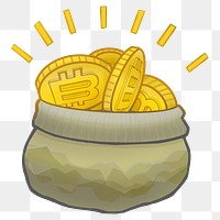 Bitcoin money bag png sticker, transparent background