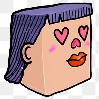 Heart-eyes woman cartoon png sticker, transparent background