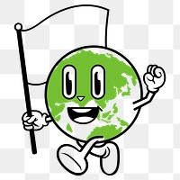 Globe holding png white flag sticker, world peace cartoon, transparent background