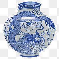 Chinese dragon vase png sticker, transparent background