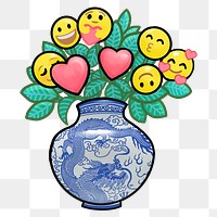 Emoticon flower vase png sticker, transparent background