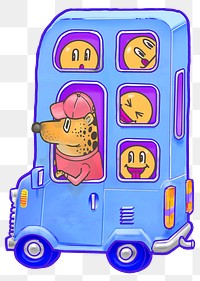 Triple decker bus cartoon png sticker, transparent background