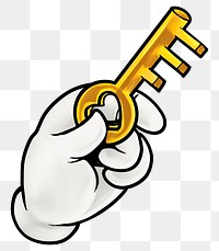 Hand holding key png cartoon sticker, transparent background