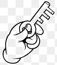 Hand holding key png cartoon sticker, transparent background