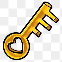 Gold key png cartoon sticker, transparent background