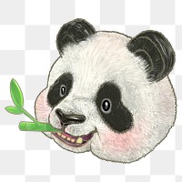 Panda eating bamboo png sticker, animal illustration on transparent background