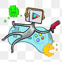 Floating gamer png VR technology sticker, transparent background