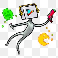 Floating gamer png sticker, entertainment cartoon, transparent background