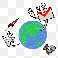 Global communication cartoon png sticker, transparent background