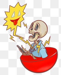 Skeleton holding smartphone png sticker, social media addiction, transparent background