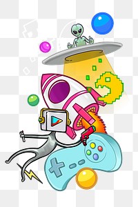Funky space gaming png sticker, transparent background