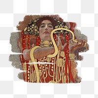 Brush stroke png Gustav Klimt's Hygieia patterned sticker, transparent background, remixed by rawpixel