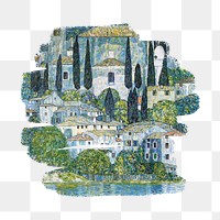 Brushstroke png Gustav Klimt's Kirche in Cassone artwork sticker, transparent background, remixed by rawpixel