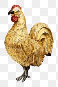 Gilded Wooden Rooster png sticker, animal illustration by Karl J. Hentz on transparent background, remixed by rawpixel