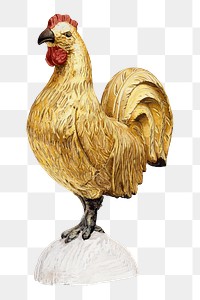 Gilded Wooden Rooster png sticker, animal illustration by Karl J. Hentz on transparent background, remixed by rawpixel