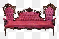 Red sofa png on transparent background, remixed by rawpixel