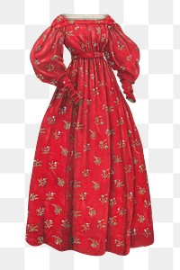 Red Victorian gown png on transparent background, remixed by rawpixel