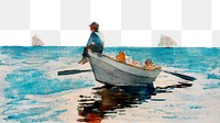 Boys in Dory png border, Winslow Homer's illustration, transparent background, remixed by rawpixel