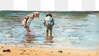 Boys Wading png transparent background, Winslow Homer's illustration, remixed by rawpixel